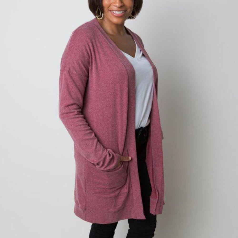Cardigan with pockets in burgundy 2XL